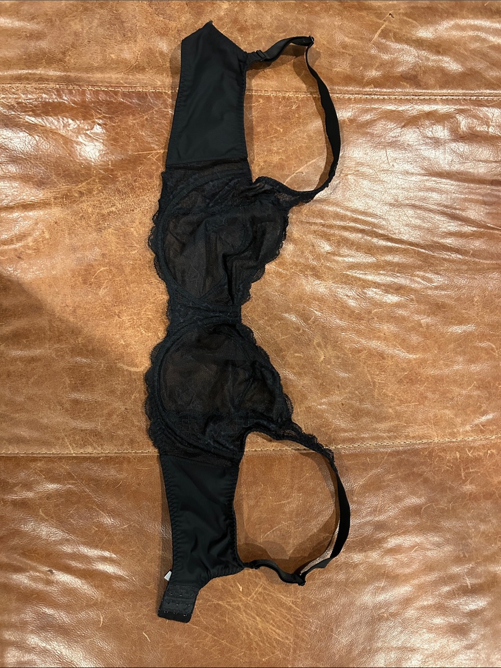 Simone Perele Black Lace Unlined Bra with Sheer Panels